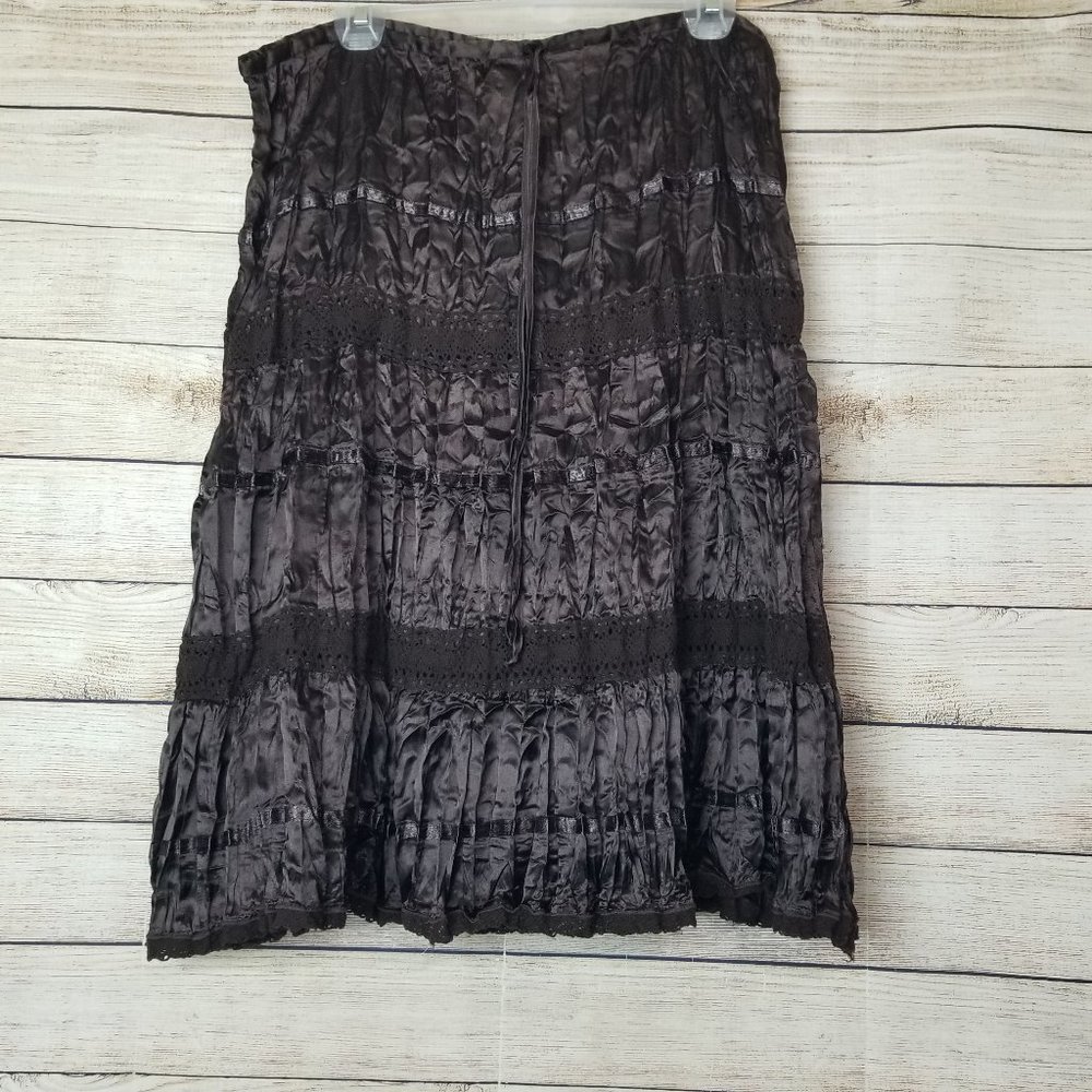 Vintage Studio 1940 Women's Brown Skirt Zipper Waist Ruffled Lace Size Medium